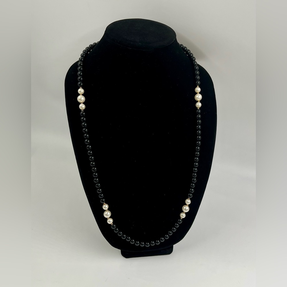 Vintage Black Bead with Pearl Necklace